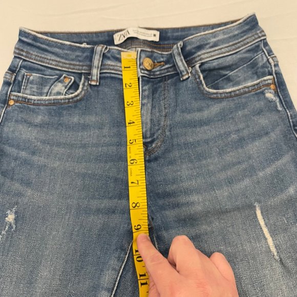 Zara Ankle Zip Jeans Womens Blue Distressed Ripped Stretch Denim Size 4 - Picture 11 of 11